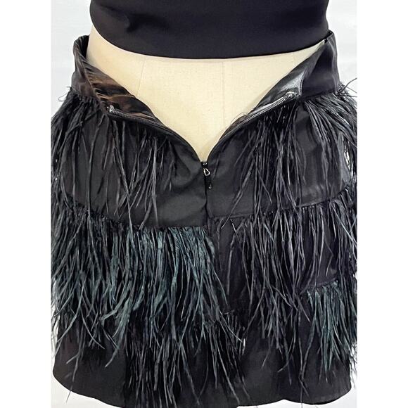 Milly Designer Black Silk Chemise Ostrich Feather Tiered Mini Skirt Women Size 2 - Picture 4 of 9